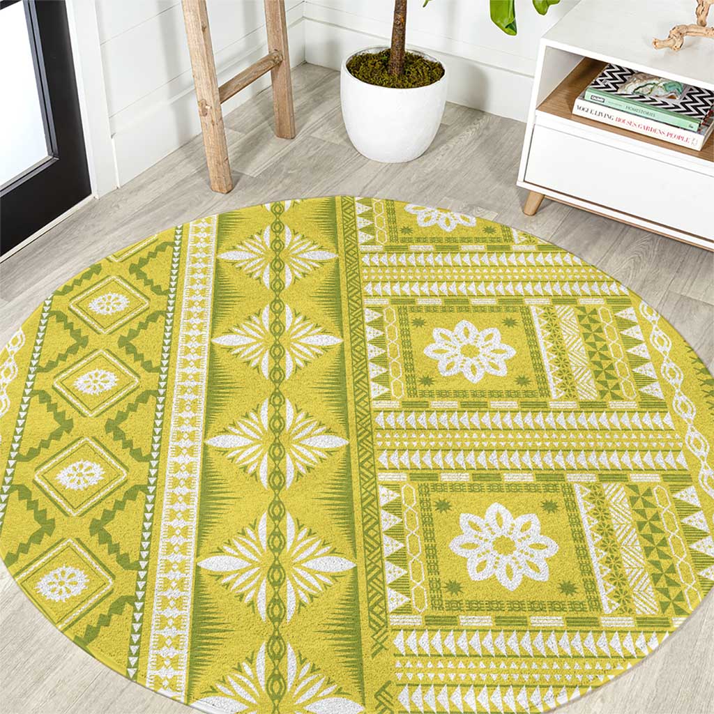 Fiji Masi All Yellow Round Carpet Tapa Pattern LT01 Yellow - Polynesian Pride