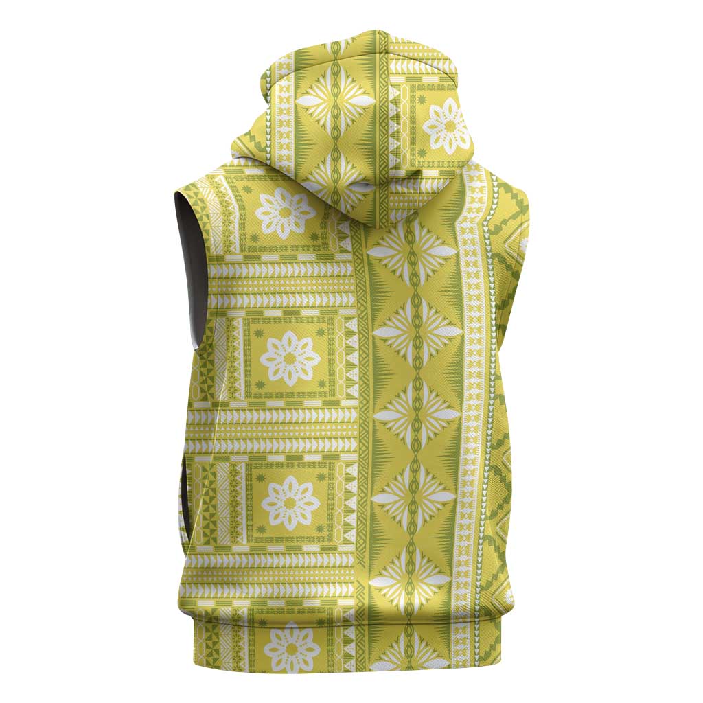 Fiji Masi All Yellow Sleeveless Hoodie Tapa Pattern LT01 - Polynesian Pride