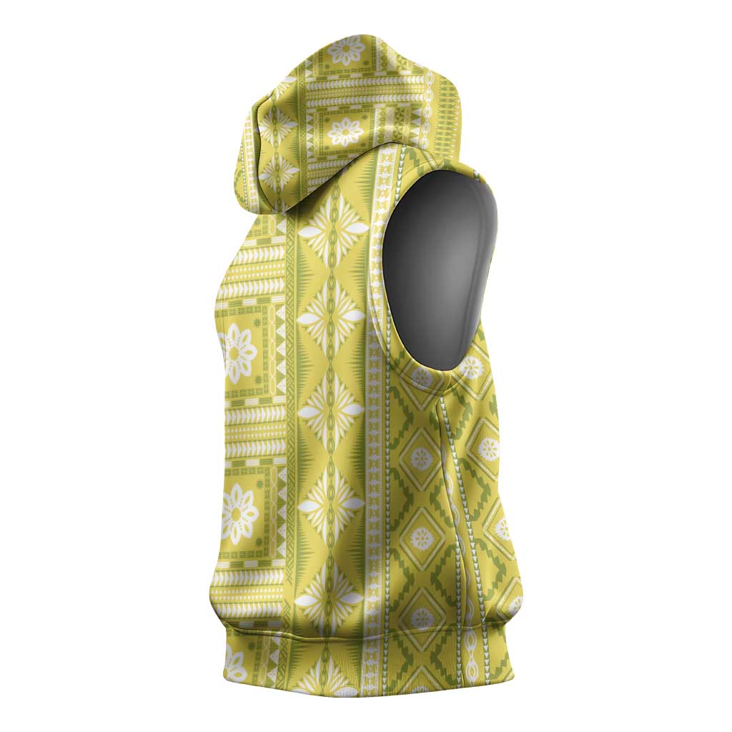Fiji Masi All Yellow Sleeveless Hoodie Tapa Pattern LT01 - Polynesian Pride