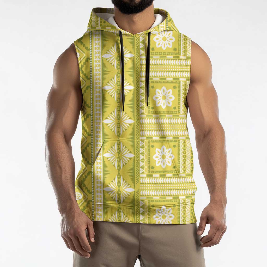 Fiji Masi All Yellow Sleeveless Hoodie Tapa Pattern LT01 - Polynesian Pride
