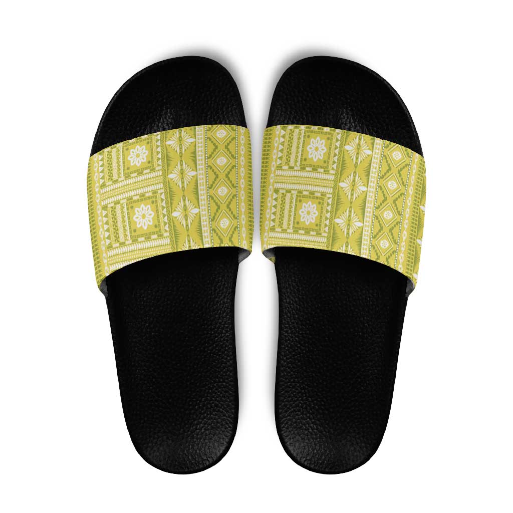 Fiji Masi All Yellow Slide Sandals Tapa Pattern LT01 Yellow - Polynesian Pride