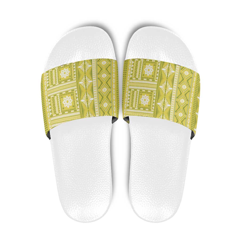 Fiji Masi All Yellow Slide Sandals Tapa Pattern LT01 Yellow - Polynesian Pride