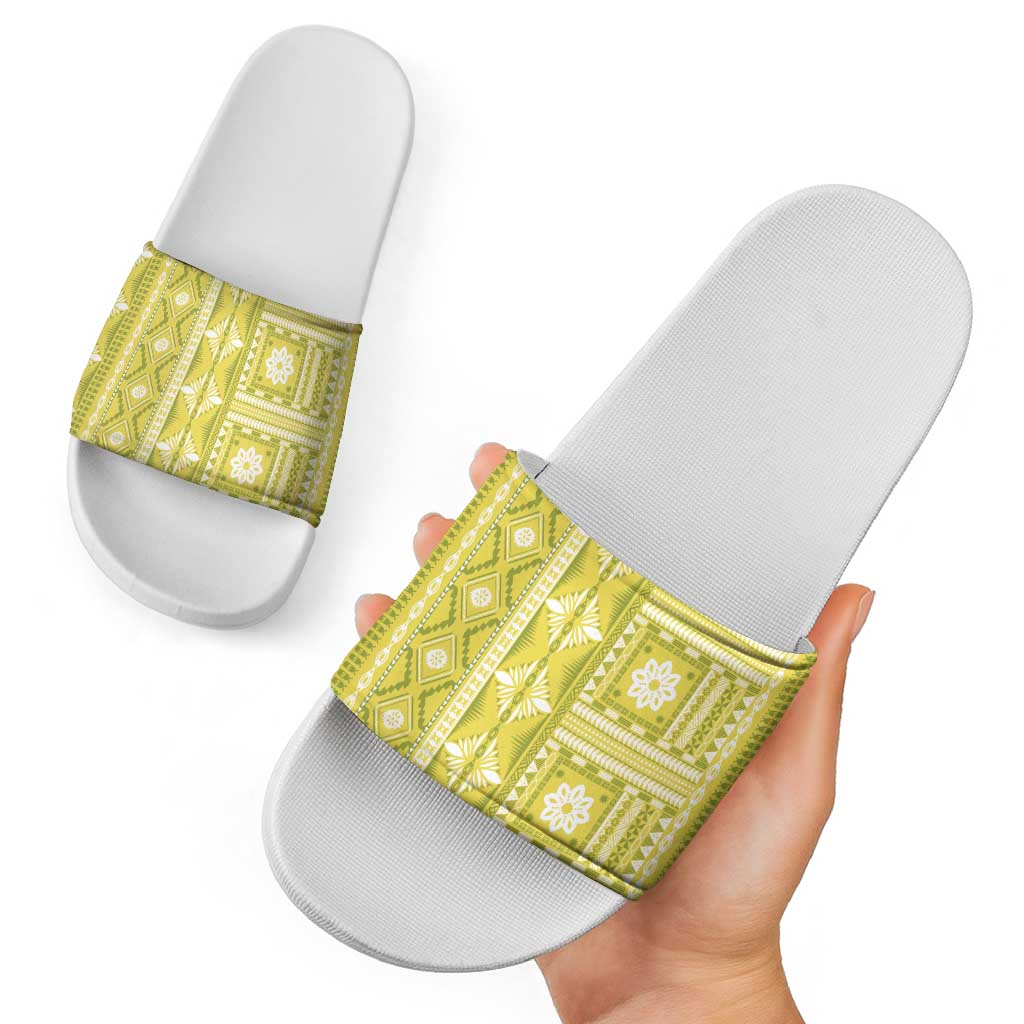 Fiji Masi All Yellow Slide Sandals Tapa Pattern LT01 - Polynesian Pride