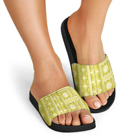 Fiji Masi All Yellow Slide Sandals Tapa Pattern LT01 - Polynesian Pride