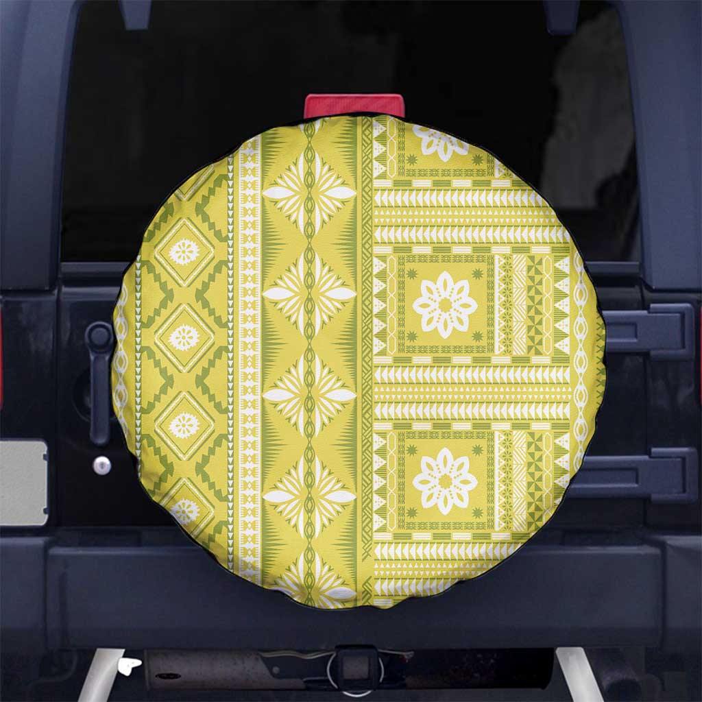 Fiji Masi All Yellow Spare Tire Cover Tapa Pattern LT01 No hole Yellow - Polynesian Pride