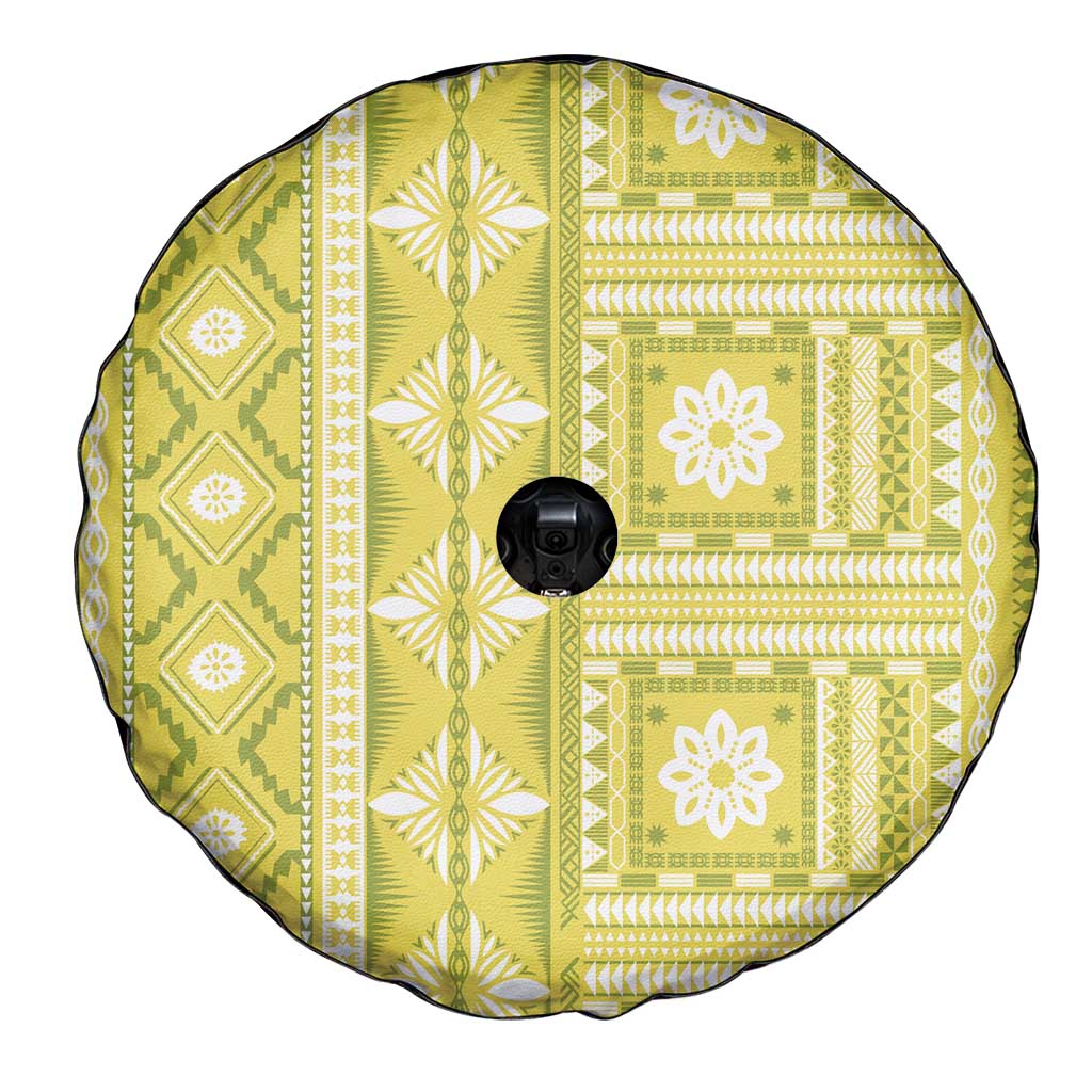 Fiji Masi All Yellow Spare Tire Cover Tapa Pattern LT01 - Polynesian Pride