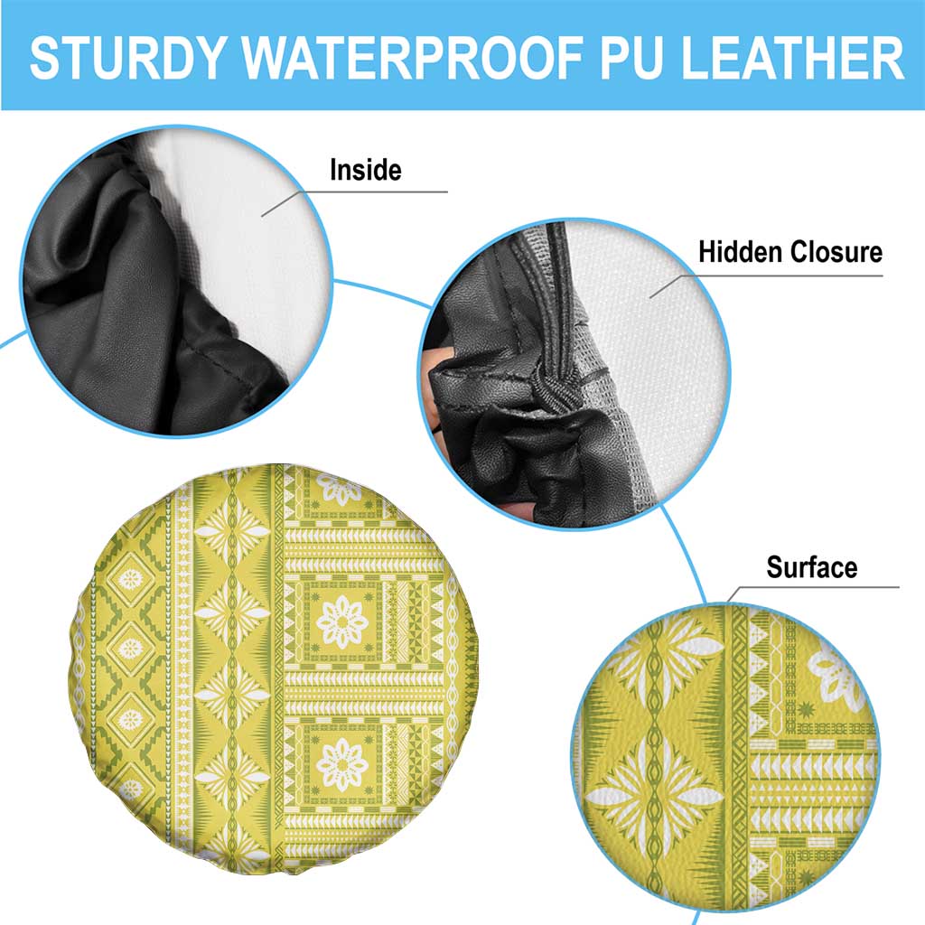 Fiji Masi All Yellow Spare Tire Cover Tapa Pattern LT01 - Polynesian Pride