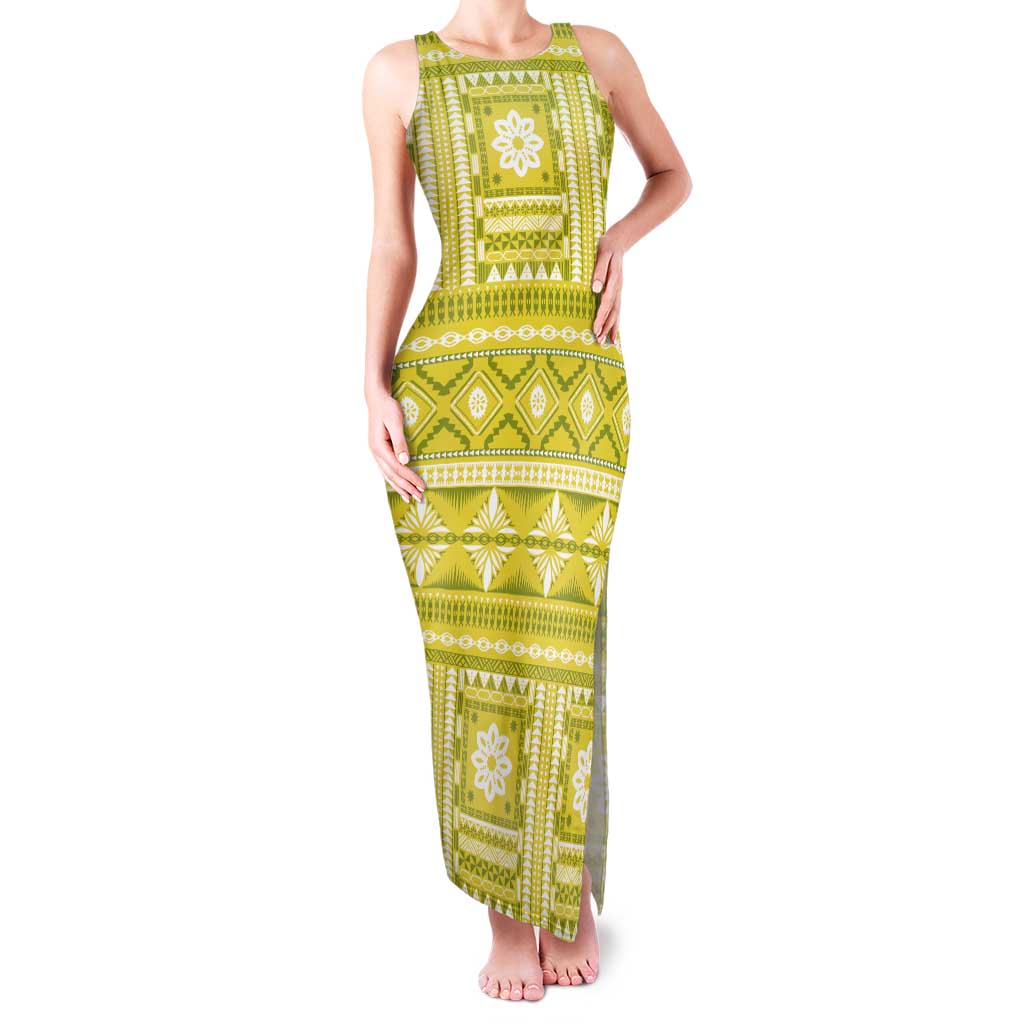 Fiji Masi All Yellow Tank Maxi Dress Tapa Pattern LT01 Women Yellow - Polynesian Pride