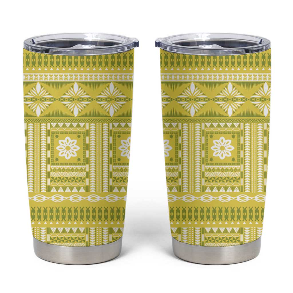 Fiji Masi All Yellow Tumbler Cup Tapa Pattern LT01 Yellow - Polynesian Pride
