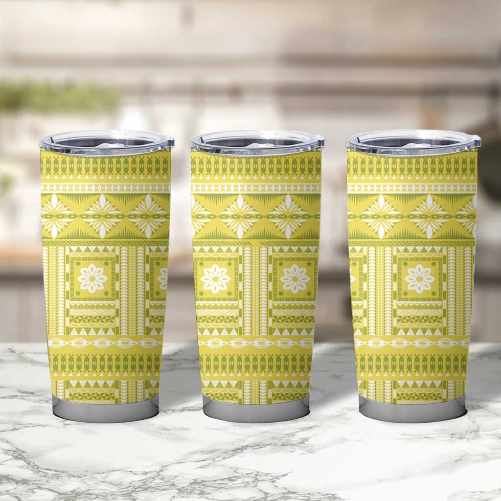 Fiji Masi All Yellow Tumbler Cup Tapa Pattern LT01 - Polynesian Pride