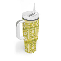 Fiji Masi All Yellow Tumbler With Handle Tapa Pattern LT01 - Polynesian Pride