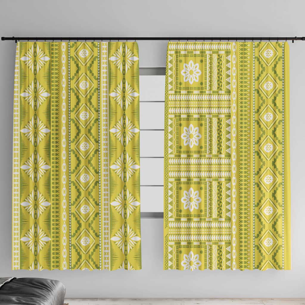 Fiji Masi All Yellow Window Curtain Tapa Pattern LT01 With Hooks Yellow - Polynesian Pride