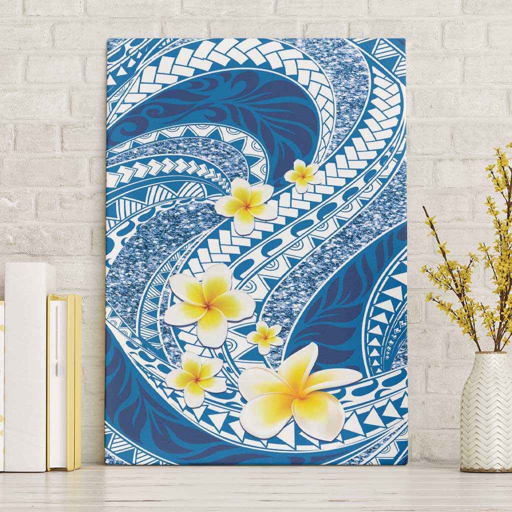 Plumeria Polynesian Blue Glitter Pattern Canvas Wall Art LT01 Without Frame Blue - Polynesian Pride