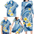 Plumeria Polynesian Blue Glitter Pattern Family Matching Long Sleeve Bodycon Dress and Hawaiian Shirt