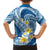 Plumeria Polynesian Blue Glitter Pattern Family Matching Off Shoulder Short Dress and Hawaiian Shirt