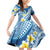 Plumeria Polynesian Blue Glitter Pattern Family Matching Off Shoulder Short Dress and Hawaiian Shirt