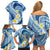 Plumeria Polynesian Blue Glitter Pattern Family Matching Off Shoulder Short Dress and Hawaiian Shirt