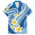 Plumeria Polynesian Blue Glitter Pattern Family Matching Off Shoulder Short Dress and Hawaiian Shirt