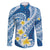 Plumeria Polynesian Blue Glitter Pattern Family Matching Off Shoulder Short Dress and Hawaiian Shirt