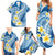 Plumeria Polynesian Blue Glitter Pattern Family Matching Summer Maxi Dress and Hawaiian Shirt