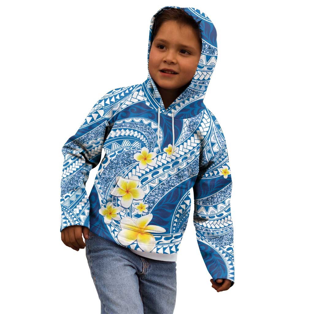 Plumeria Polynesian Blue Glitter Pattern Kid Hoodie LT01 - Polynesian Pride