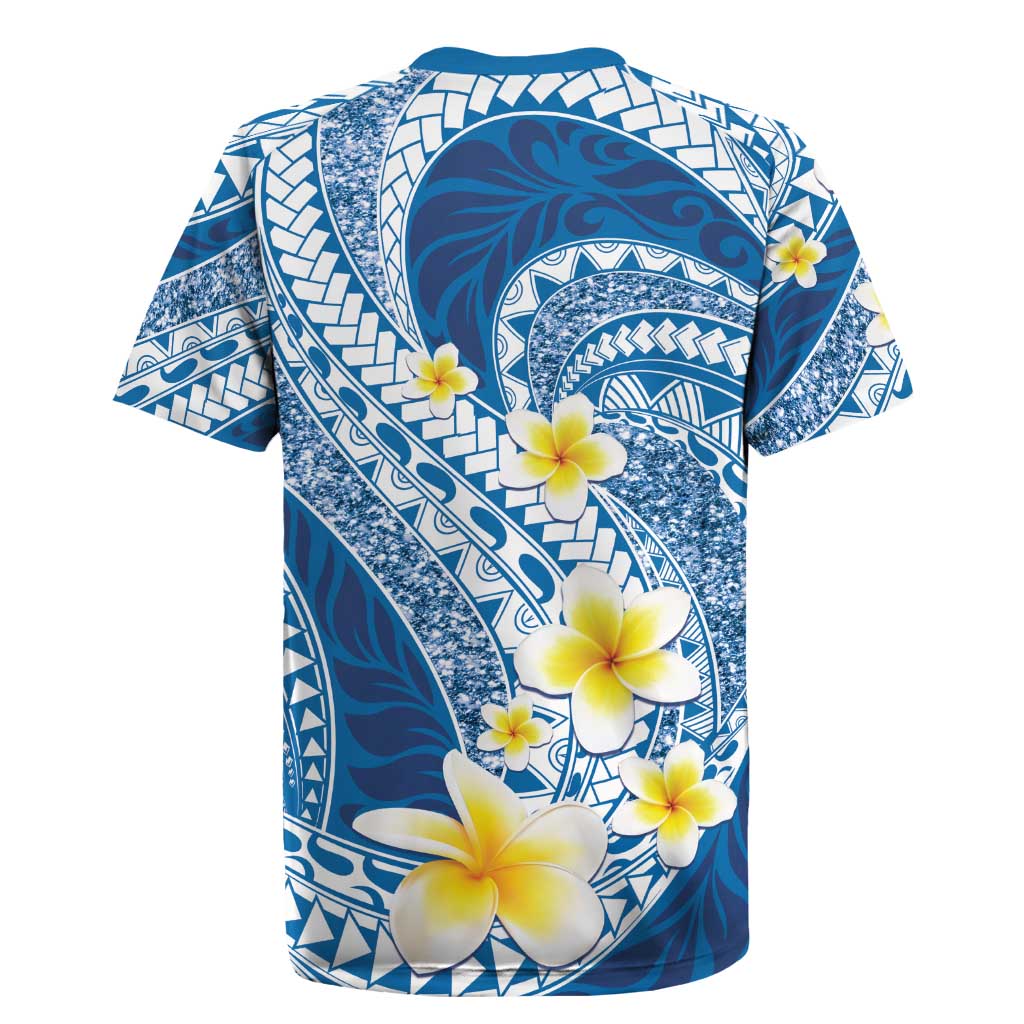 Plumeria Polynesian Blue Glitter Pattern Rugby Jersey LT01 - Polynesian Pride