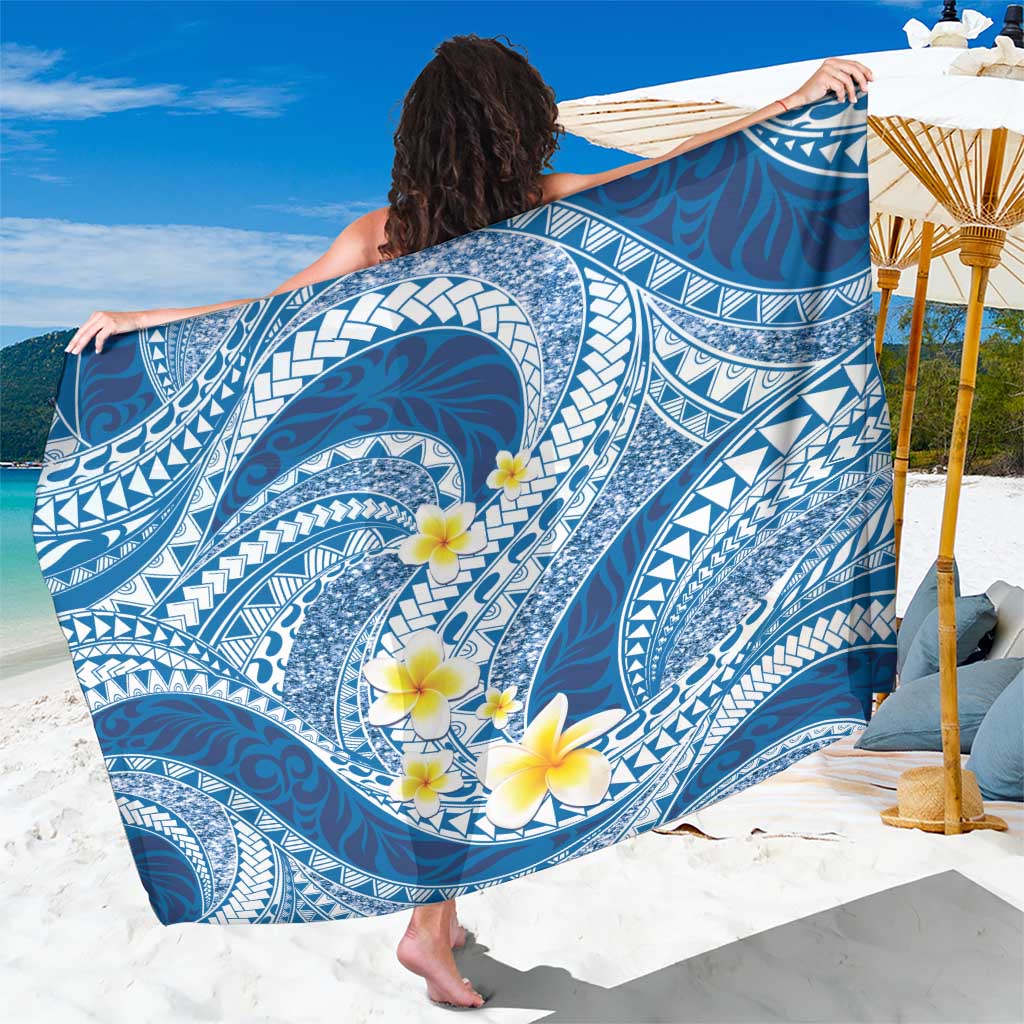 Plumeria Polynesian Blue Glitter Pattern Sarong LT01 One Size 44 x 66 inches Blue - Polynesian Pride