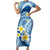 Plumeria Polynesian Blue Glitter Pattern Short Sleeve Bodycon Dress