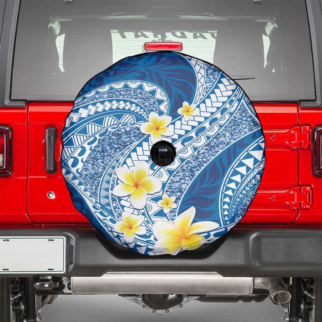 Plumeria Polynesian Blue Glitter Pattern Spare Tire Cover LT01 - Polynesian Pride