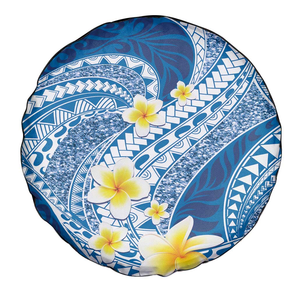 Plumeria Polynesian Blue Glitter Pattern Spare Tire Cover LT01 - Polynesian Pride