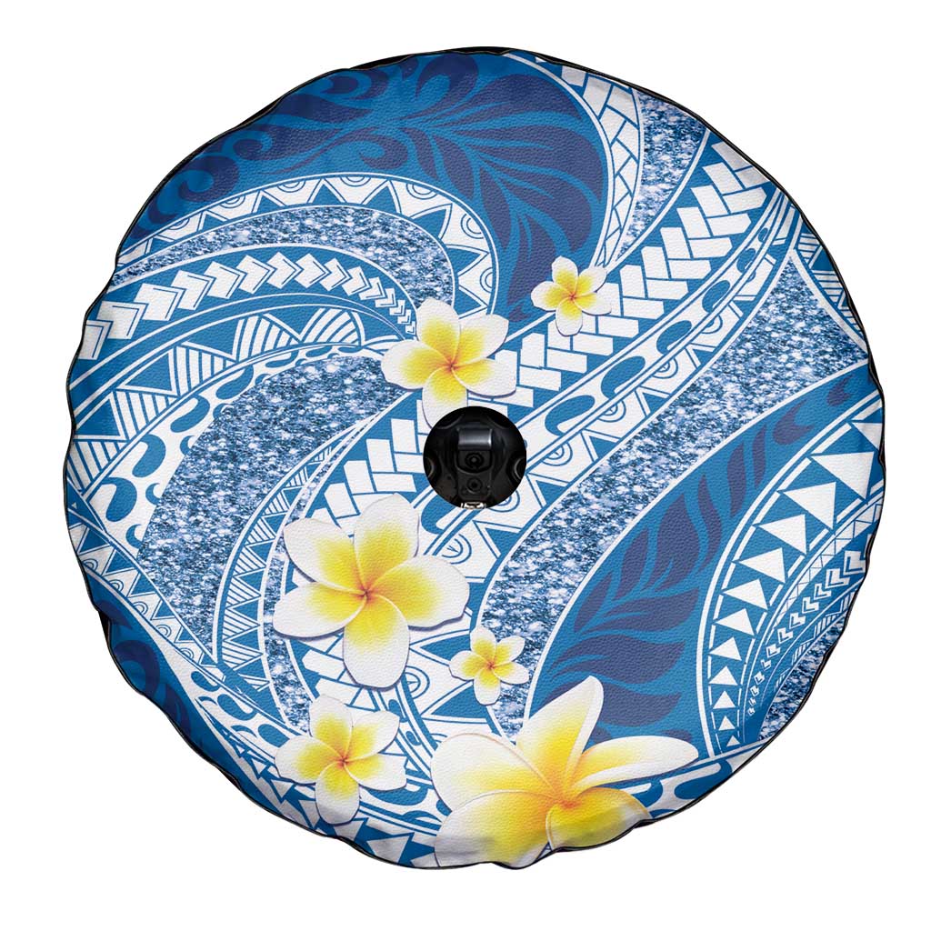 Plumeria Polynesian Blue Glitter Pattern Spare Tire Cover LT01 - Polynesian Pride