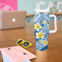 Plumeria Polynesian Blue Glitter Pattern Tumbler With Handle LT01 - Polynesian Pride