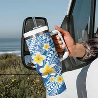 Plumeria Polynesian Blue Glitter Pattern Tumbler With Handle LT01 - Polynesian Pride