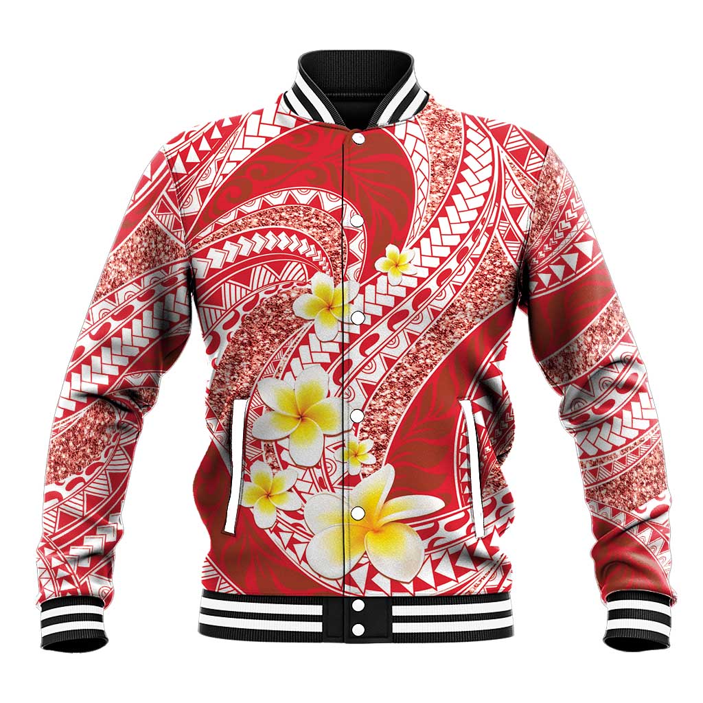Plumeria Polynesian Coral Glitter Pattern Baseball Jacket LT01 Unisex Coral - Polynesian Pride