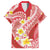 Plumeria Polynesian Coral Glitter Pattern Family Matching Long Sleeve Bodycon Dress and Hawaiian Shirt