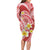 Plumeria Polynesian Coral Glitter Pattern Family Matching Long Sleeve Bodycon Dress and Hawaiian Shirt