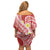 Plumeria Polynesian Coral Glitter Pattern Family Matching Off Shoulder Short Dress and Hawaiian Shirt