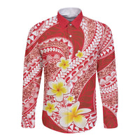 Plumeria Polynesian Coral Glitter Pattern Long Sleeve Button Shirt LT01 Unisex Coral - Polynesian Pride
