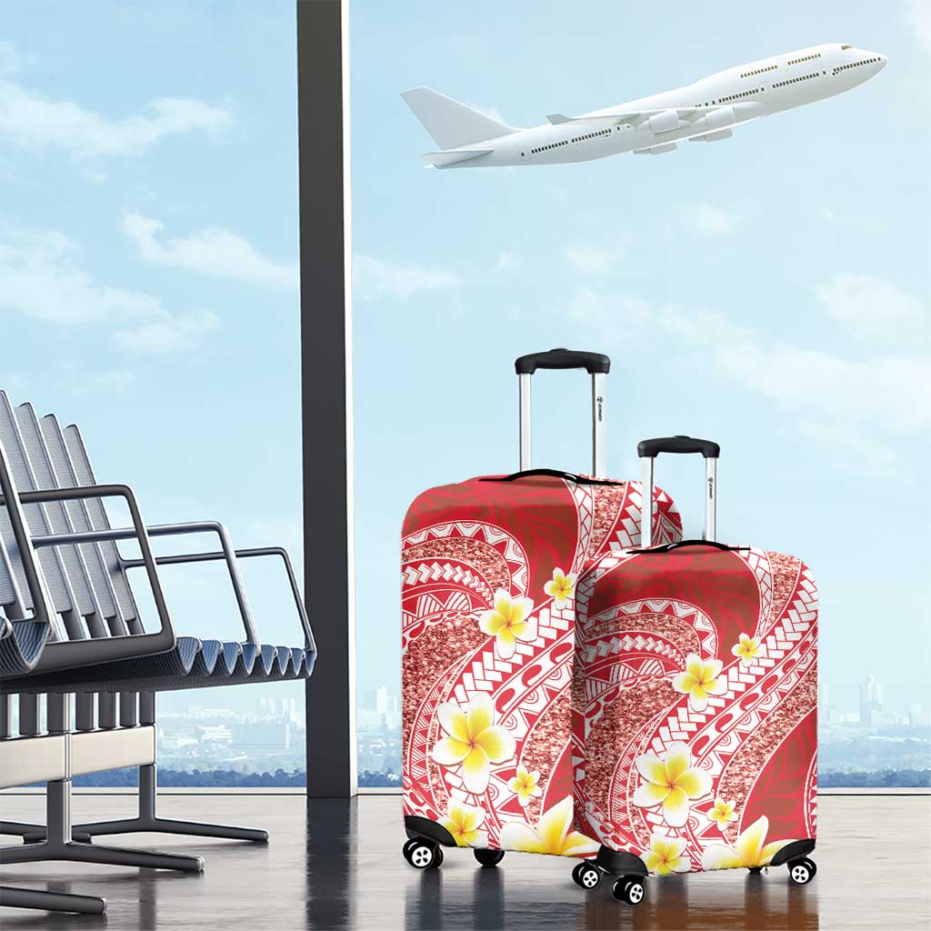Plumeria Polynesian Coral Glitter Pattern Luggage Cover LT01 - Polynesian Pride