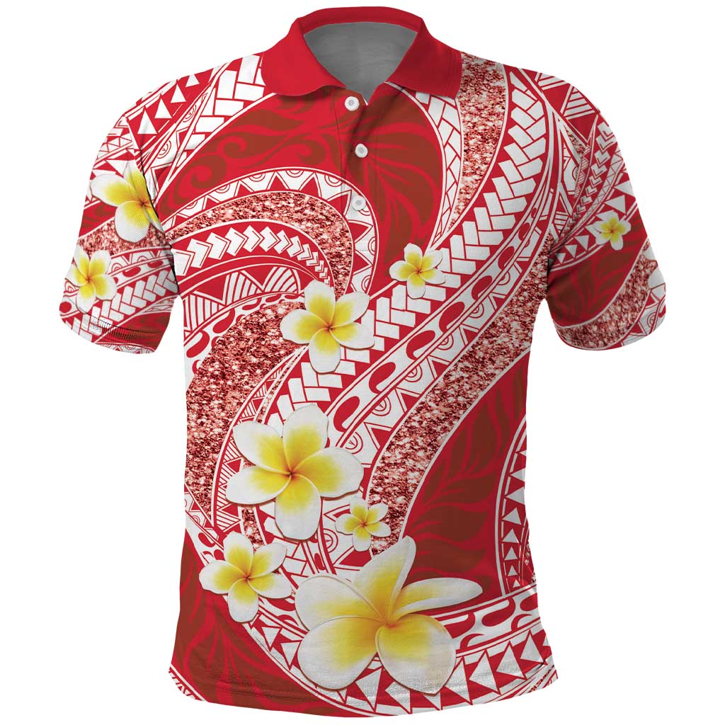 Plumeria Polynesian Coral Glitter Pattern Polo Shirt LT01 Coral - Polynesian Pride