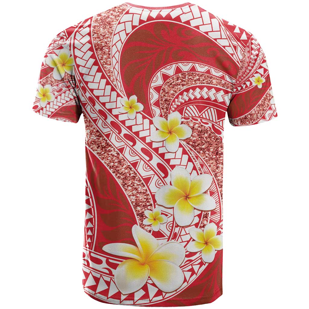 Plumeria Polynesian Coral Glitter Pattern T Shirt LT01 - Polynesian Pride