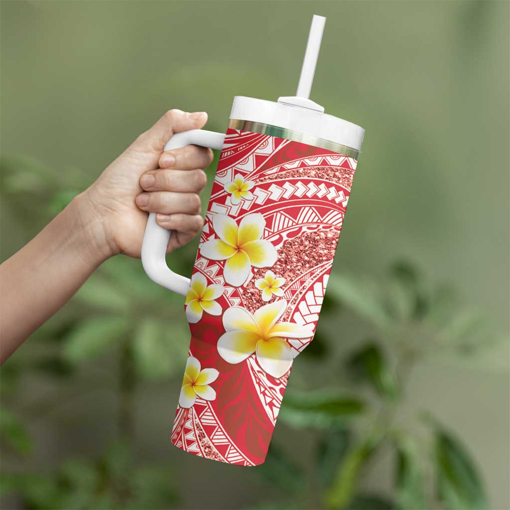 Plumeria Polynesian Coral Glitter Pattern Tumbler With Handle LT01 - Polynesian Pride