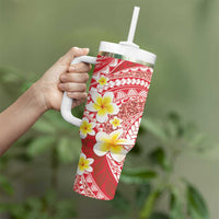 Plumeria Polynesian Coral Glitter Pattern Tumbler With Handle LT01 - Polynesian Pride