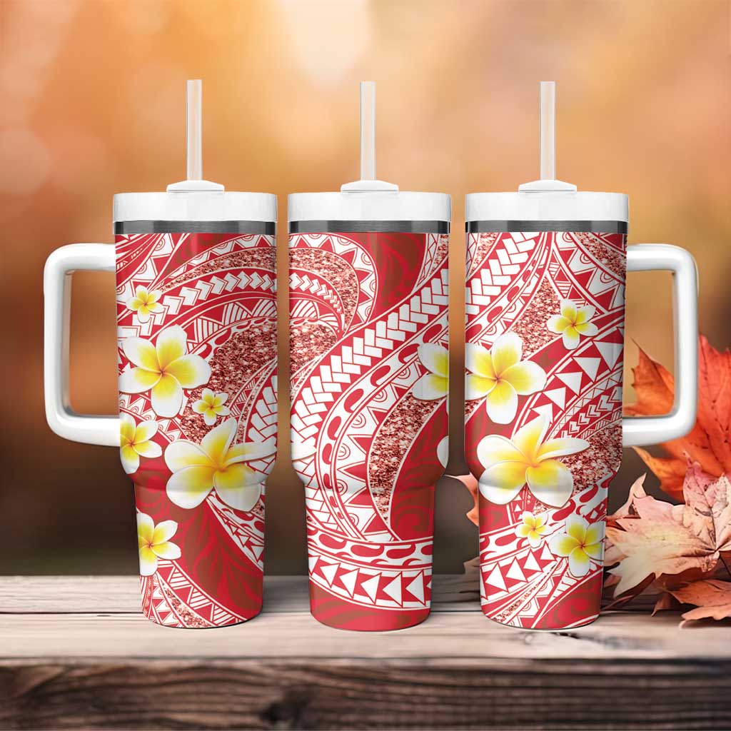 Plumeria Polynesian Coral Glitter Pattern Tumbler With Handle LT01 - Polynesian Pride