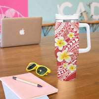 Plumeria Polynesian Coral Glitter Pattern Tumbler With Handle LT01 - Polynesian Pride