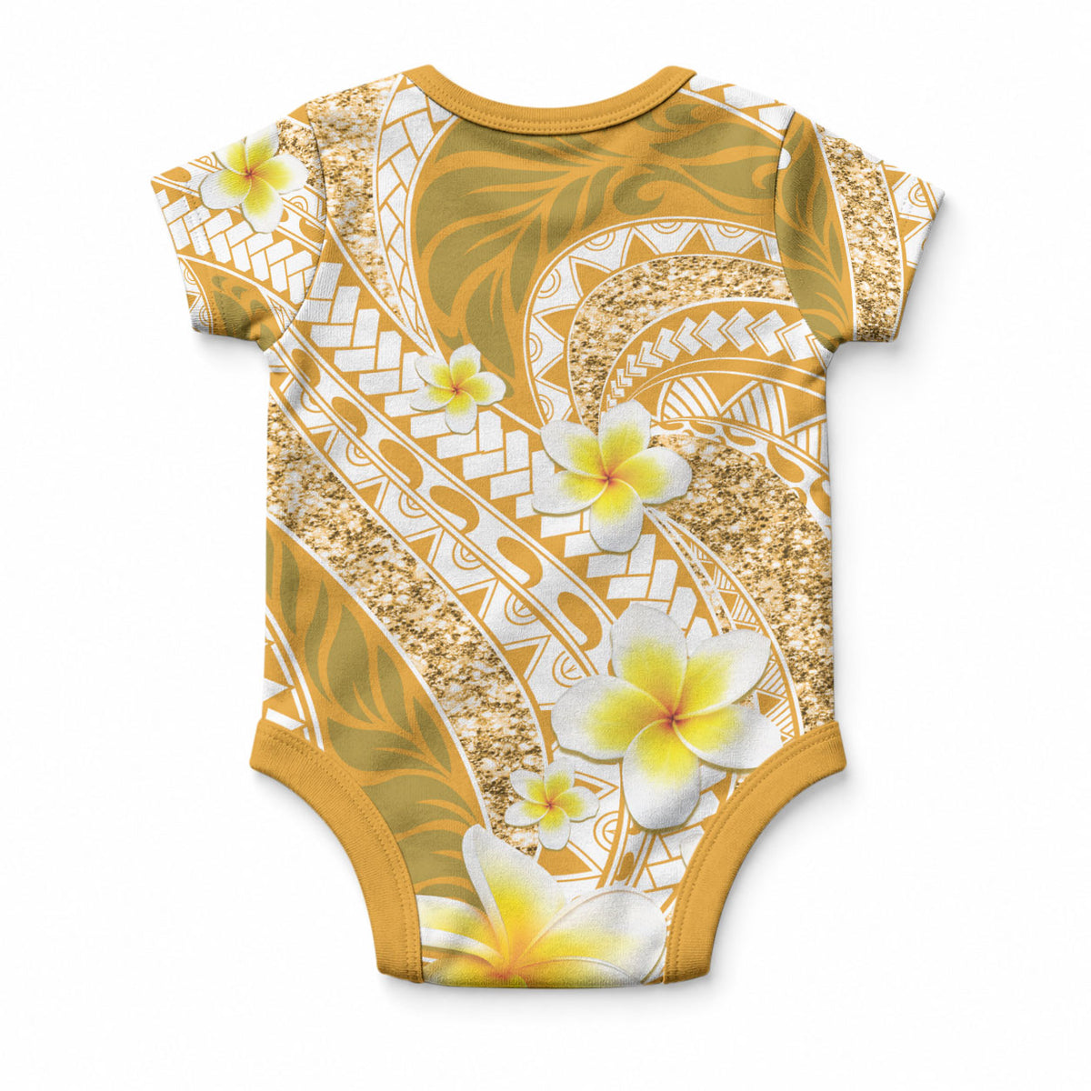 Plumeria Polynesian Gold Glitter Pattern Baby Onesie LT01 - Polynesian Pride