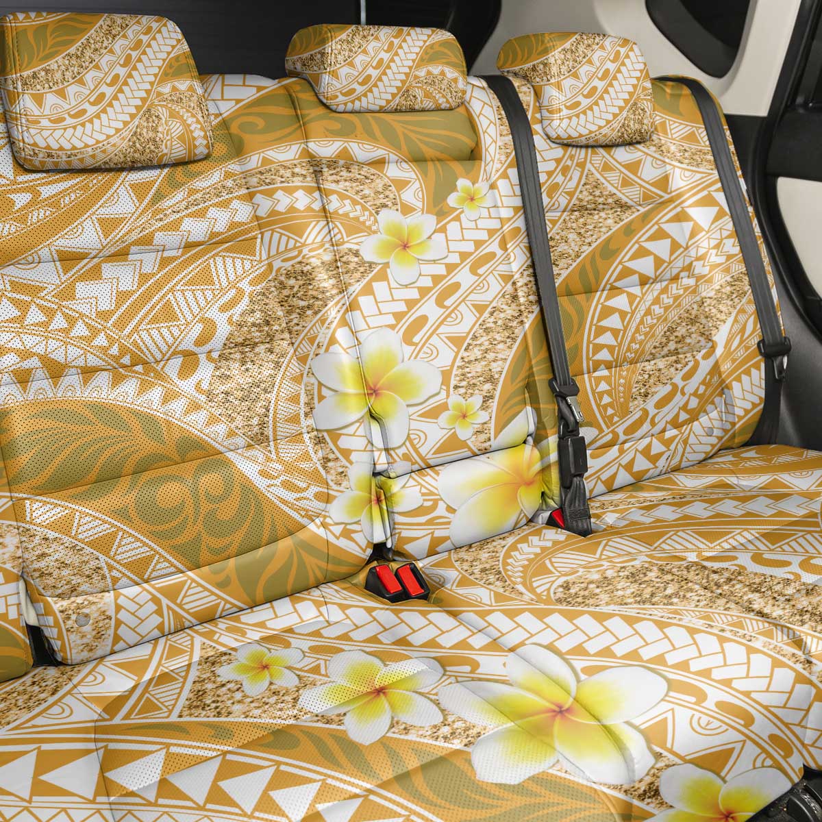 Plumeria Polynesian Gold Glitter Pattern Back Car Seat Cover LT01 - Polynesian Pride