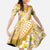 Plumeria Polynesian Gold Glitter Pattern Family Matching Long Sleeve Bodycon Dress and Hawaiian Shirt