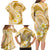 Plumeria Polynesian Gold Glitter Pattern Family Matching Long Sleeve Bodycon Dress and Hawaiian Shirt