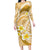 Plumeria Polynesian Gold Glitter Pattern Family Matching Long Sleeve Bodycon Dress and Hawaiian Shirt